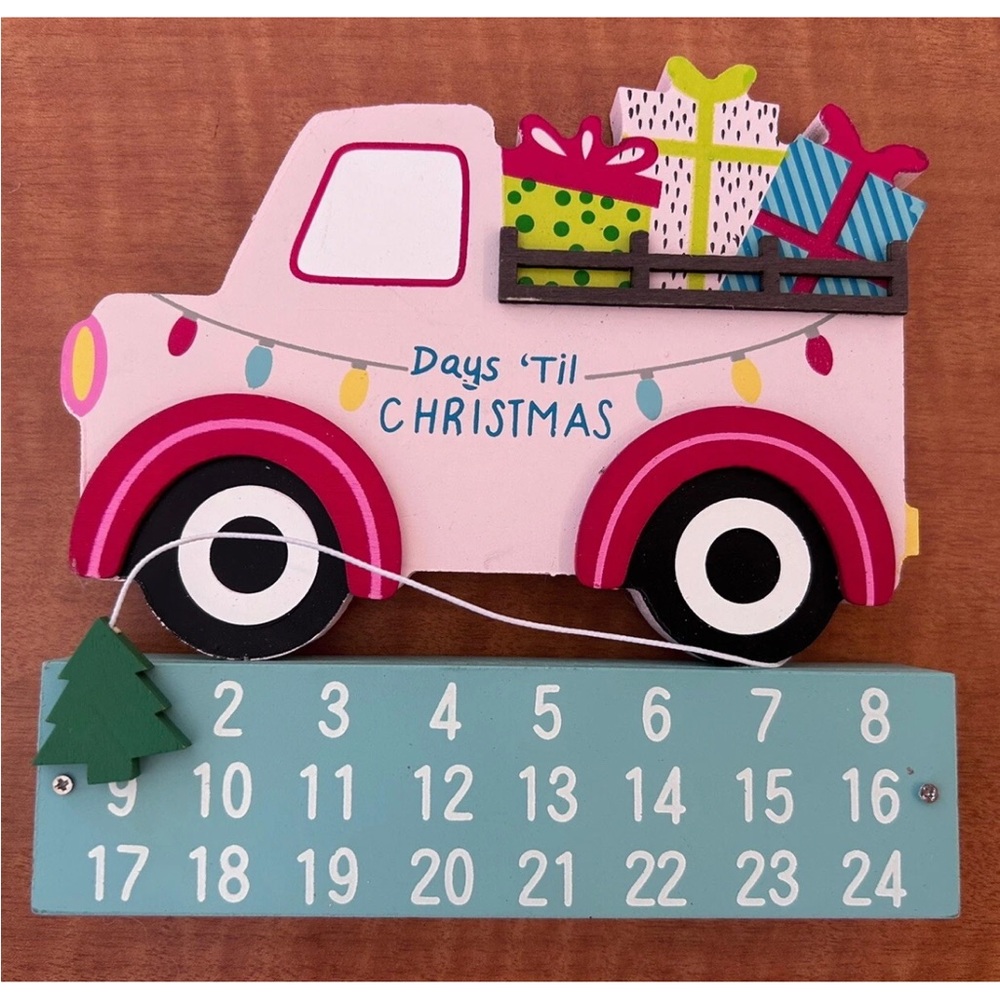 Advent‎ Calendar Countdown To Christmas Wood Multicolor Country Truck Presents